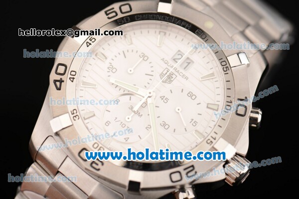 Tag Heuer Aquaracer Swiss Chrono Quartz Steel Case with Silver Stick Markers and White Dial - Click Image to Close